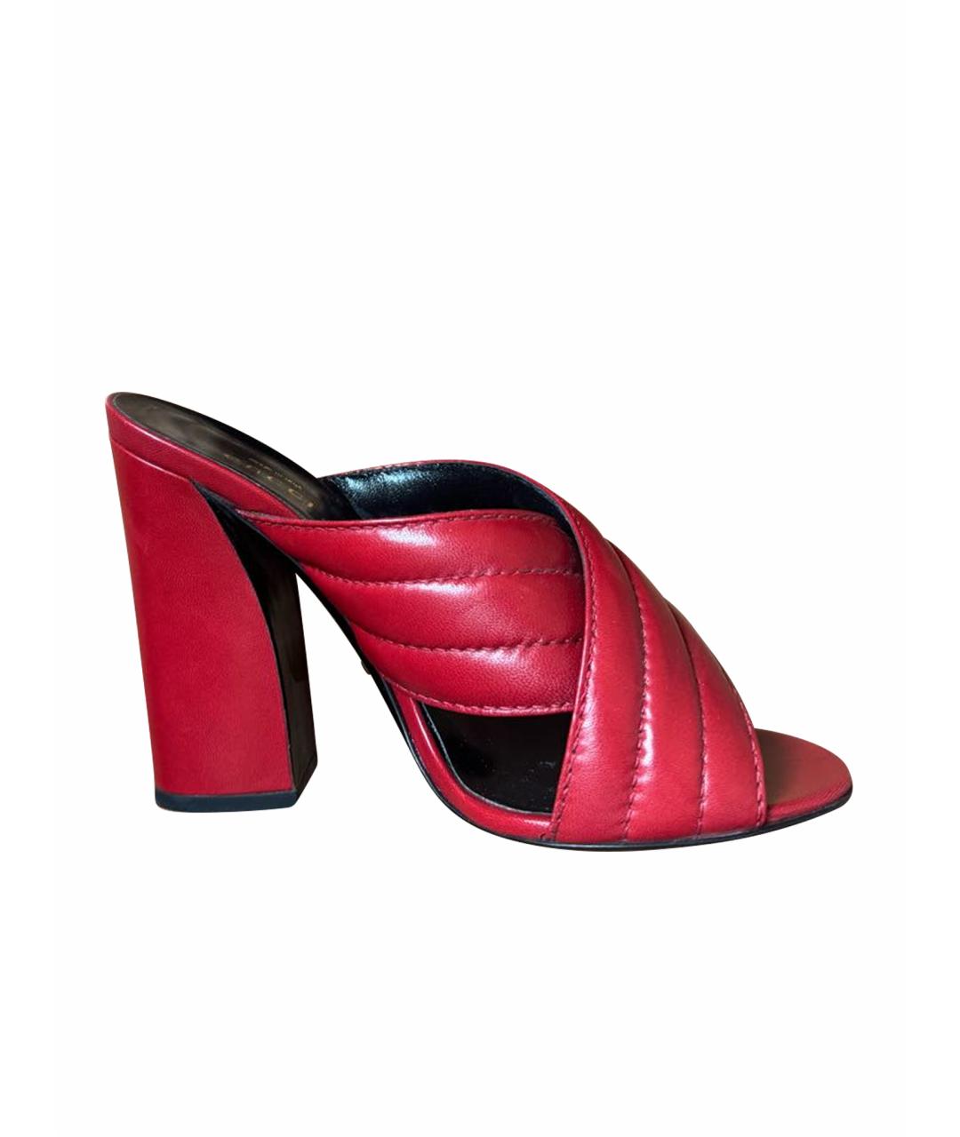 GUCCI Красные кожаные мюли, фото 1