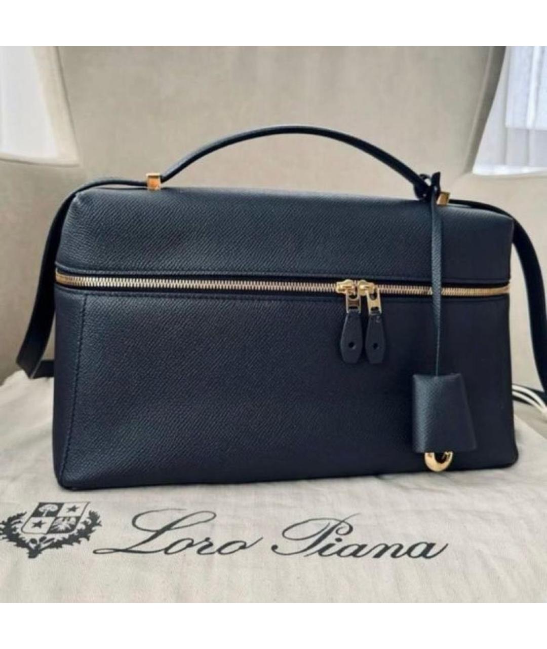 LORO PIANA Темно-синяя кожаная сумка через плечо, фото 2
