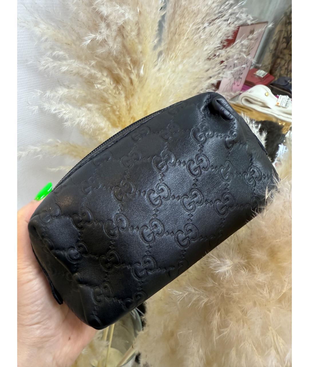 GUCCI Черная кожаная косметичка, фото 7