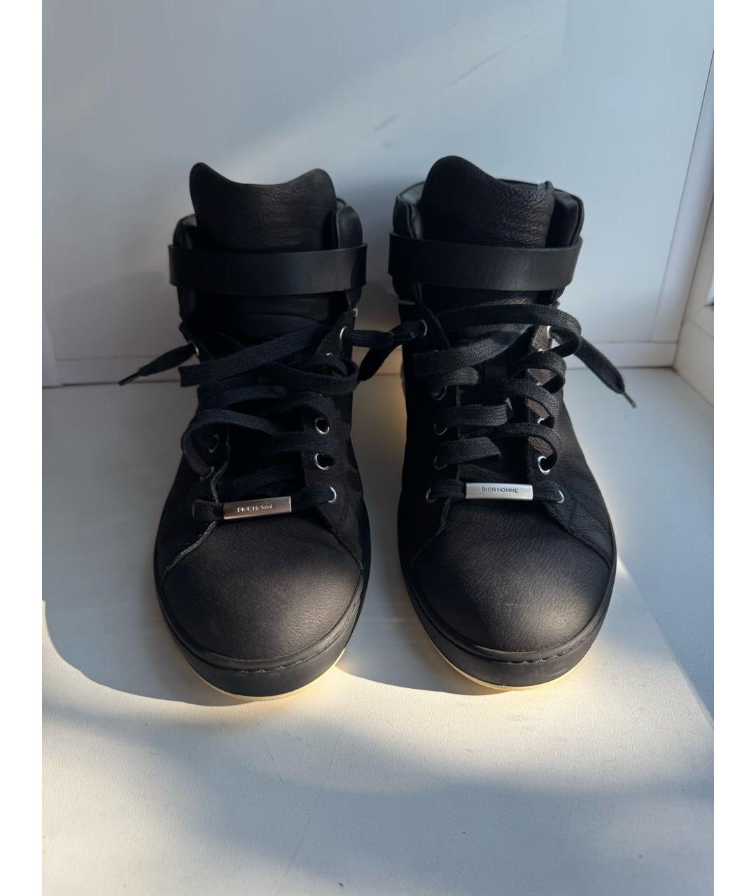 DIOR HOMME Черные кожаные высокие кроссовки / кеды, фото 2