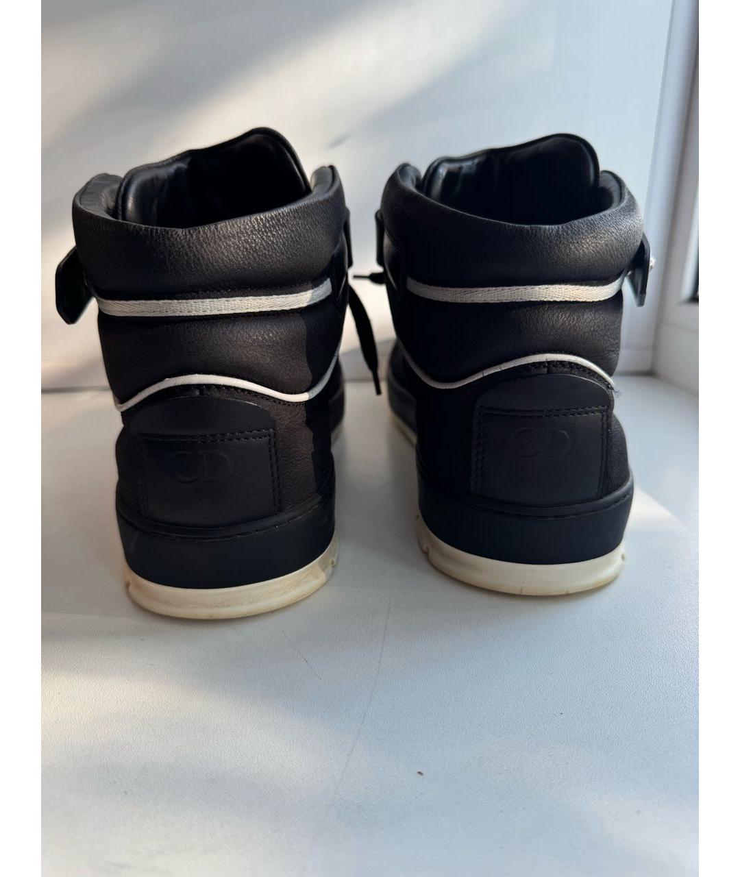 DIOR HOMME Черные кожаные высокие кроссовки / кеды, фото 4