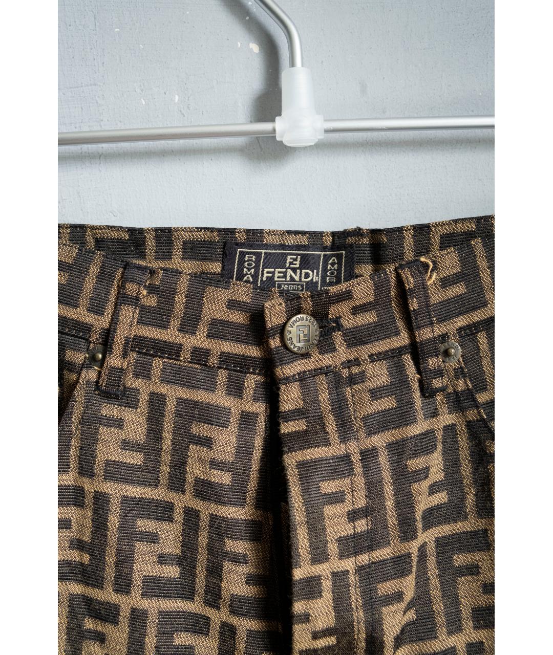 FENDI Горчичные полиэстеровые брюки узкие, фото 2