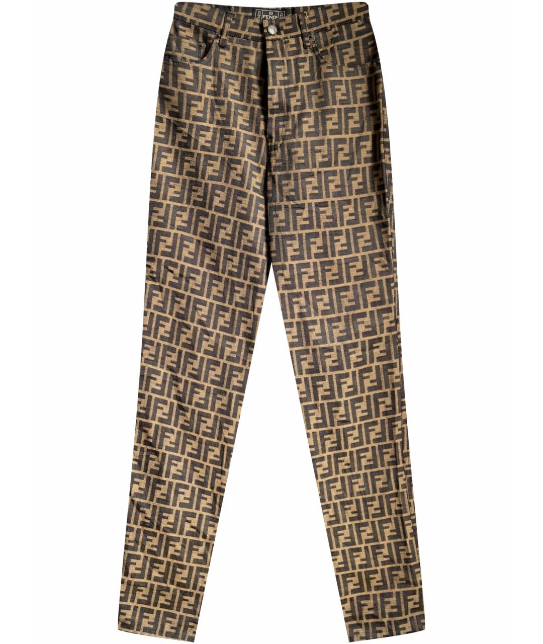 FENDI Горчичные полиэстеровые брюки узкие, фото 1