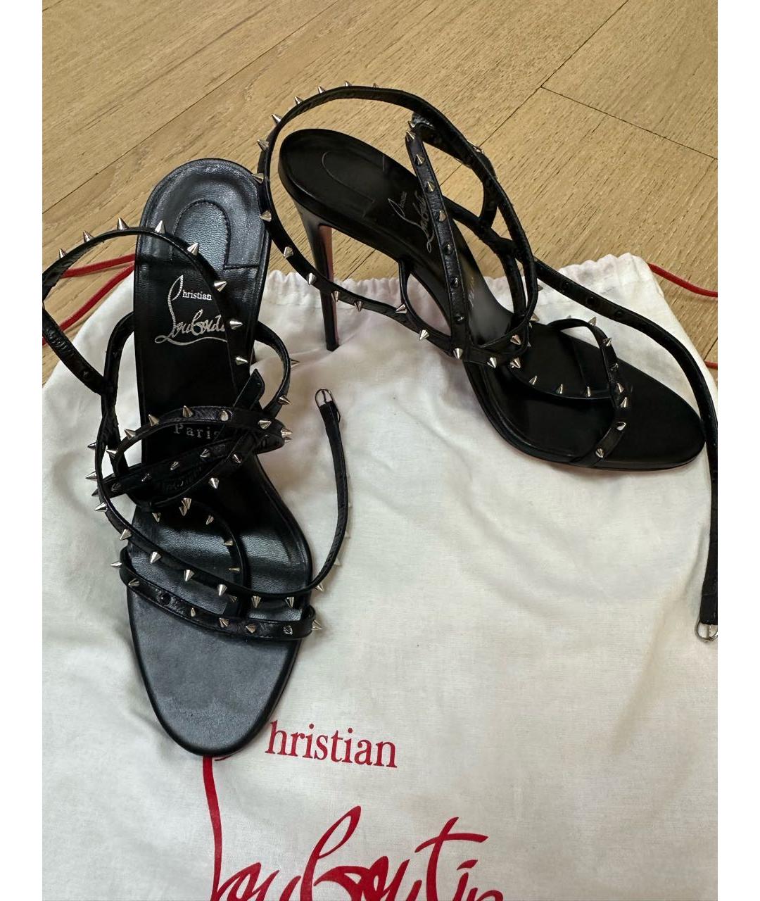 CHRISTIAN LOUBOUTIN Черные кожаные босоножки, фото 4