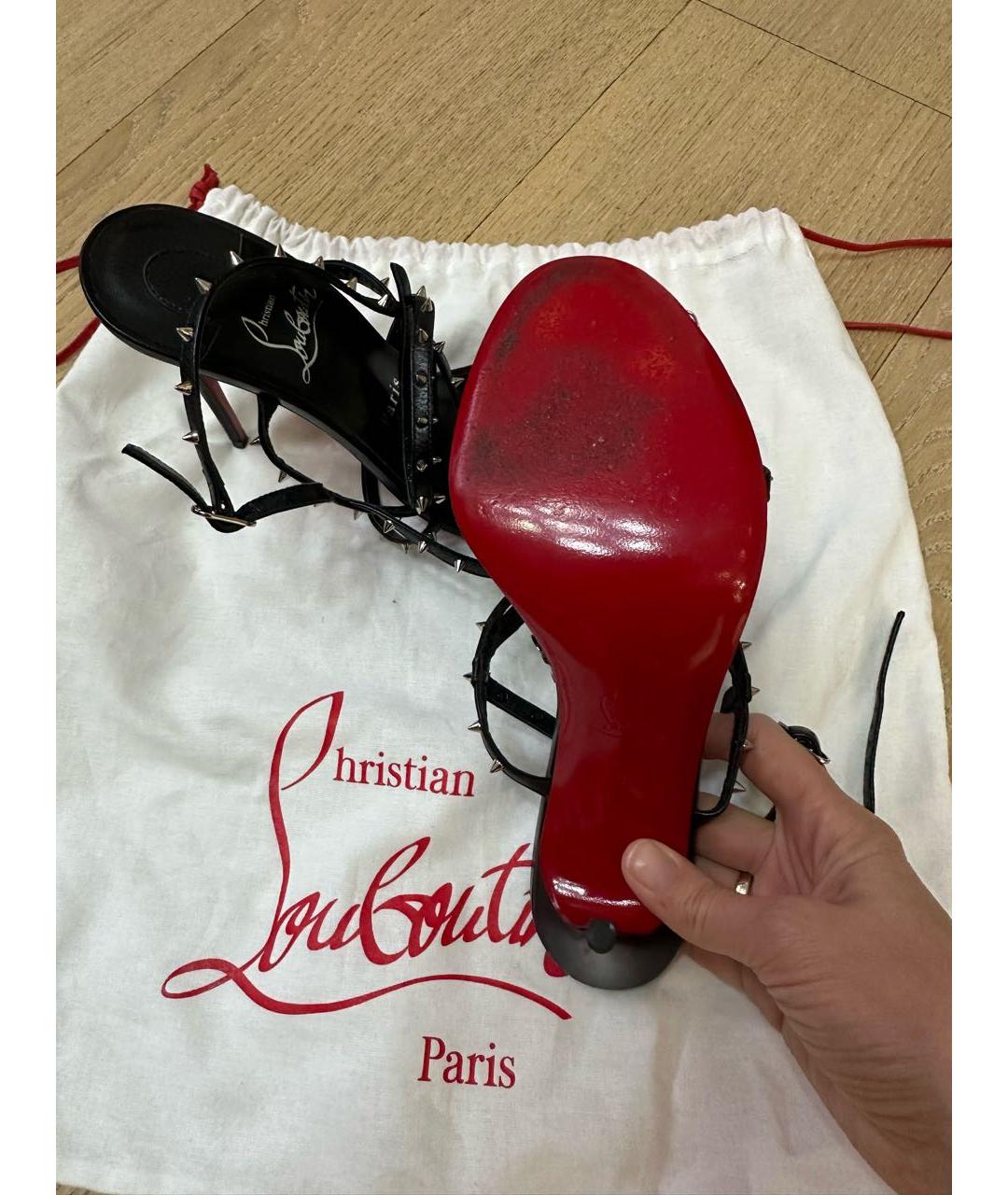 CHRISTIAN LOUBOUTIN Черные кожаные босоножки, фото 5