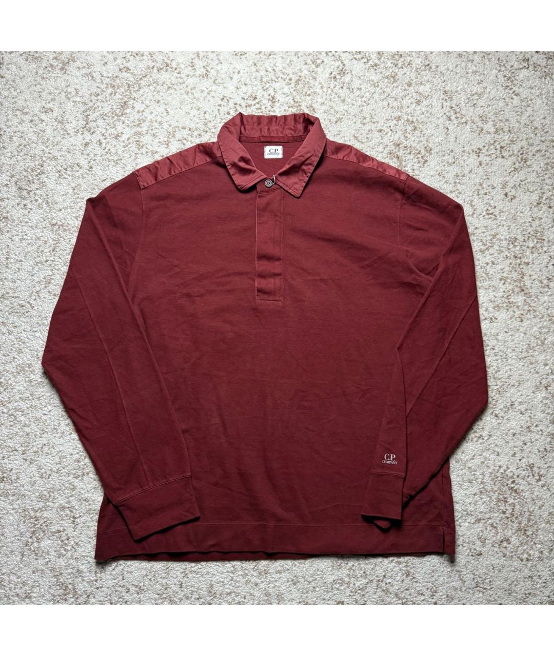 CP COMPANY Бордовое хлопковое поло с длинным рукавом, фото 6