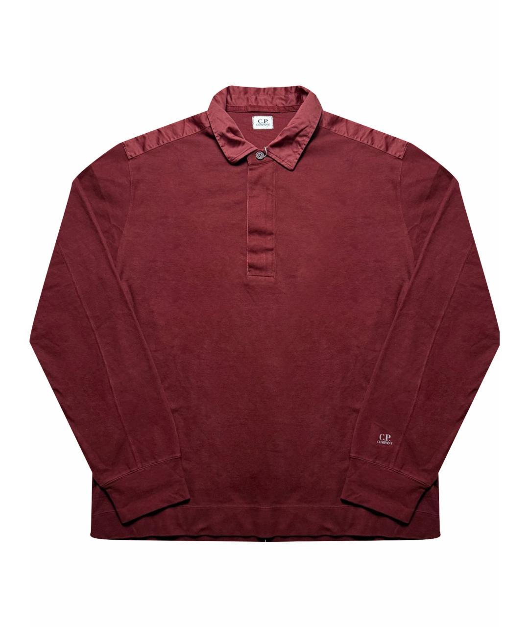 CP COMPANY Бордовое хлопковое поло с длинным рукавом, фото 1