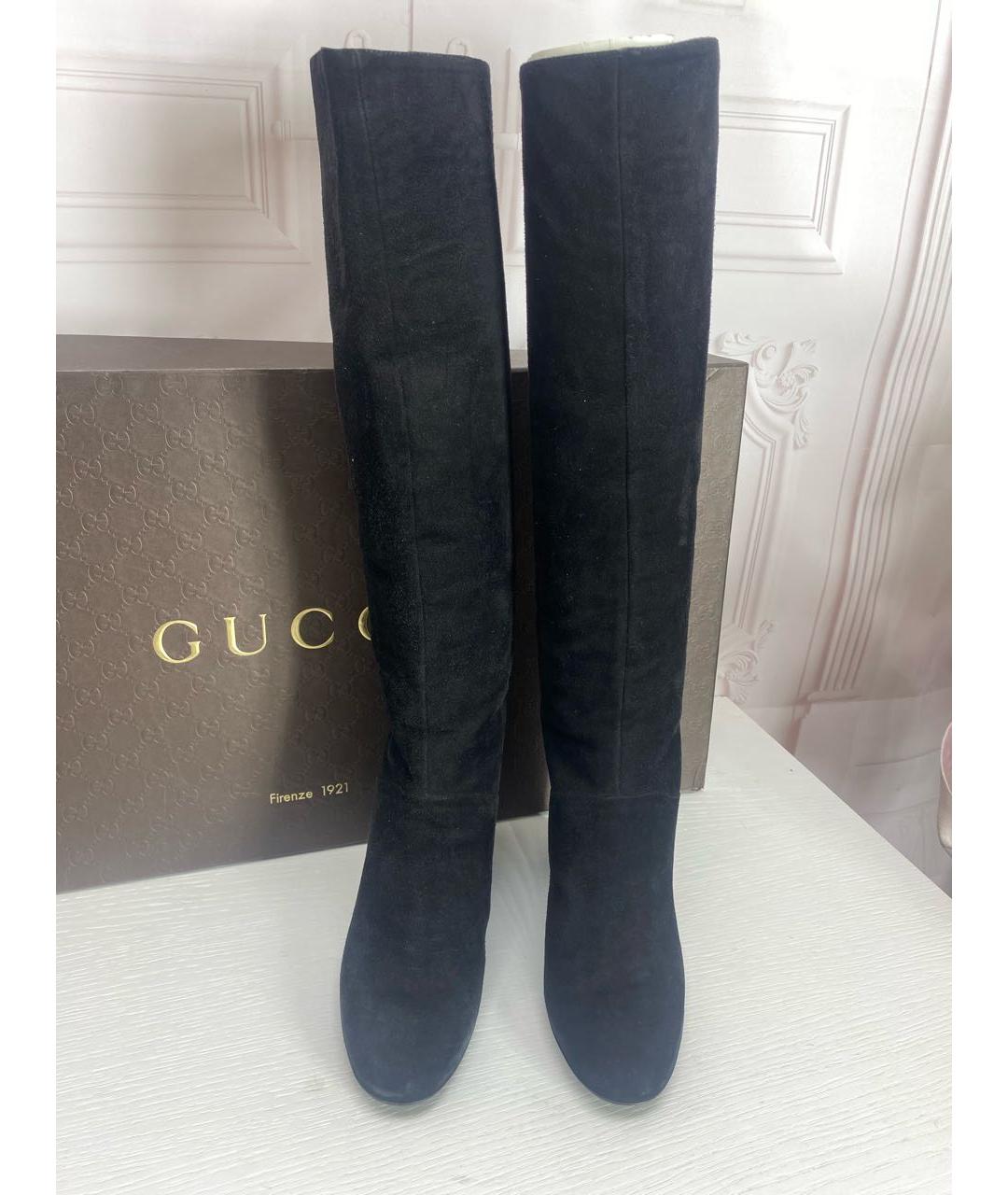 GUCCI Черные замшевые сапоги, фото 2