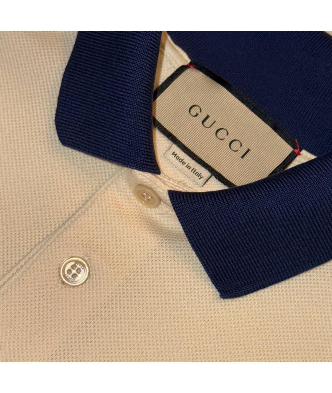 GUCCI Бежевое хлопко-эластановое поло с коротким рукавом, фото 2