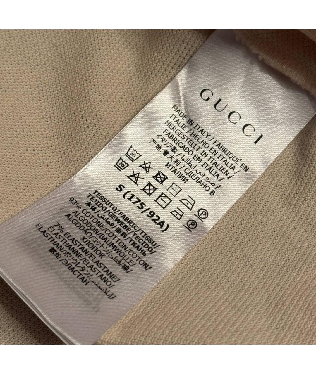 GUCCI Бежевое хлопко-эластановое поло с коротким рукавом, фото 3