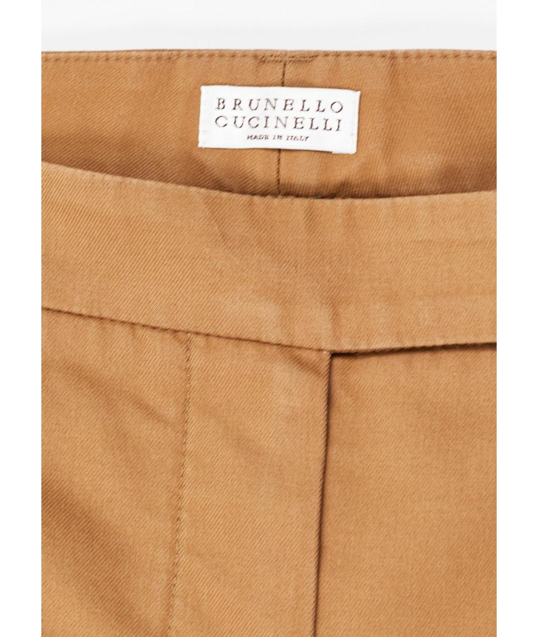 BRUNELLO CUCINELLI Коричневые хлопковые прямые брюки, фото 3