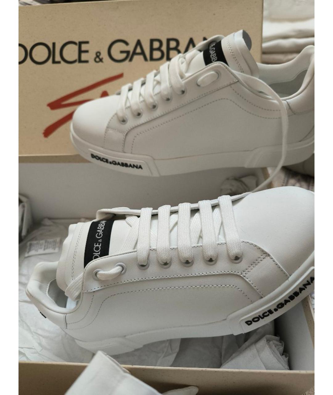 DOLCE&GABBANA Белые кожаные низкие кроссовки / кеды, фото 5