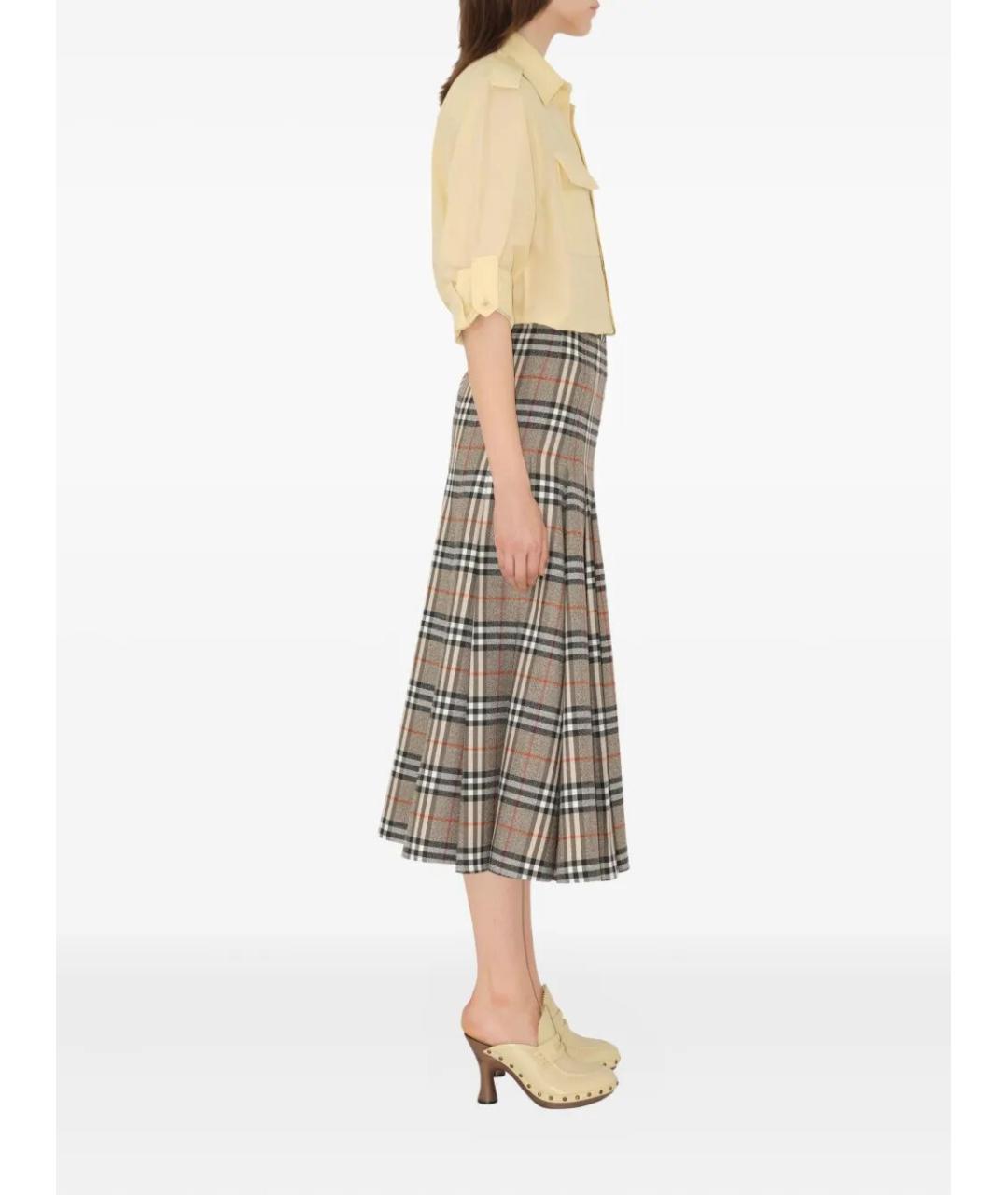 BURBERRY Мульти шерстяная юбка миди, фото 2