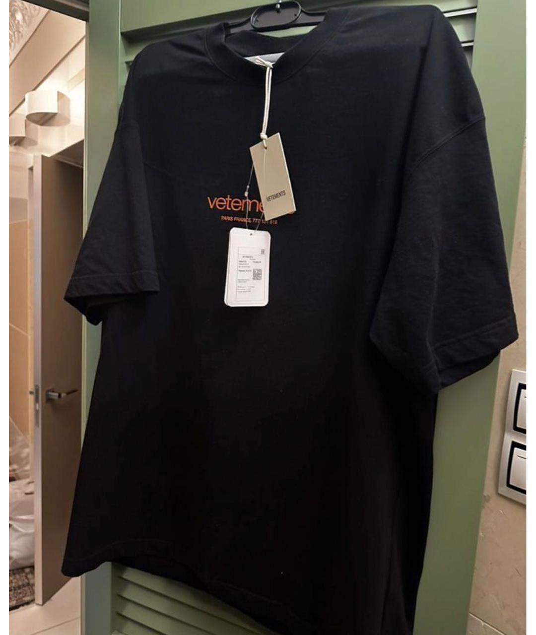 VETEMENTS Черная хлопковая футболка, фото 3