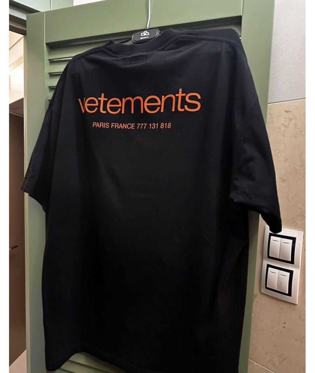 VETEMENTS Черная хлопковая футболка, фото 2