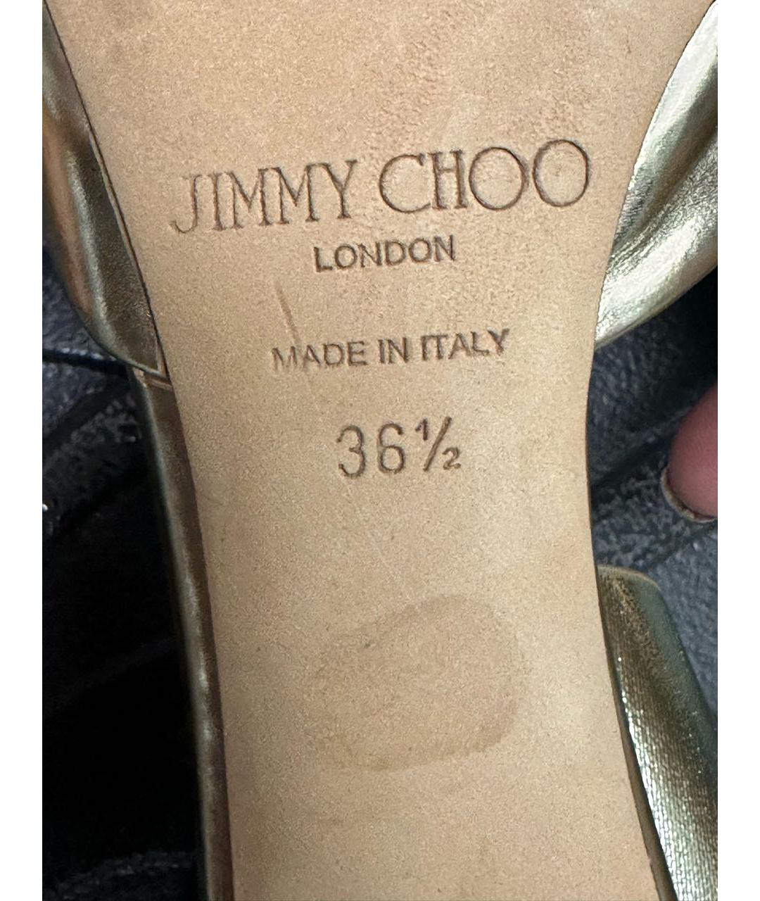 JIMMY CHOO Золотые кожаные лодочки на низком каблуке, фото 4