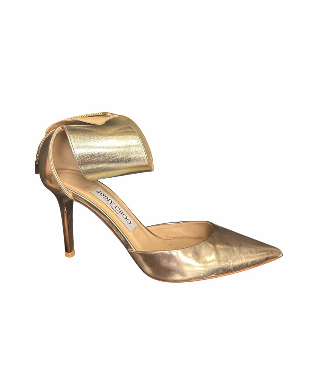JIMMY CHOO Золотые кожаные лодочки на низком каблуке, фото 5