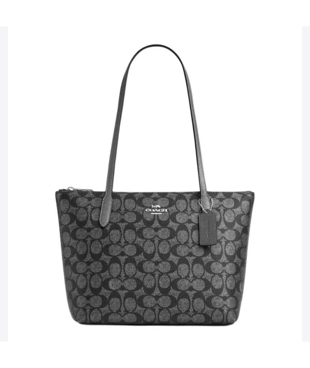COACH Антрацитовая кожаная сумка тоут, фото 4