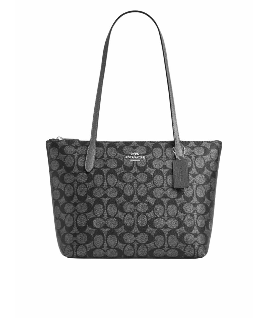 COACH Антрацитовая кожаная сумка тоут, фото 1
