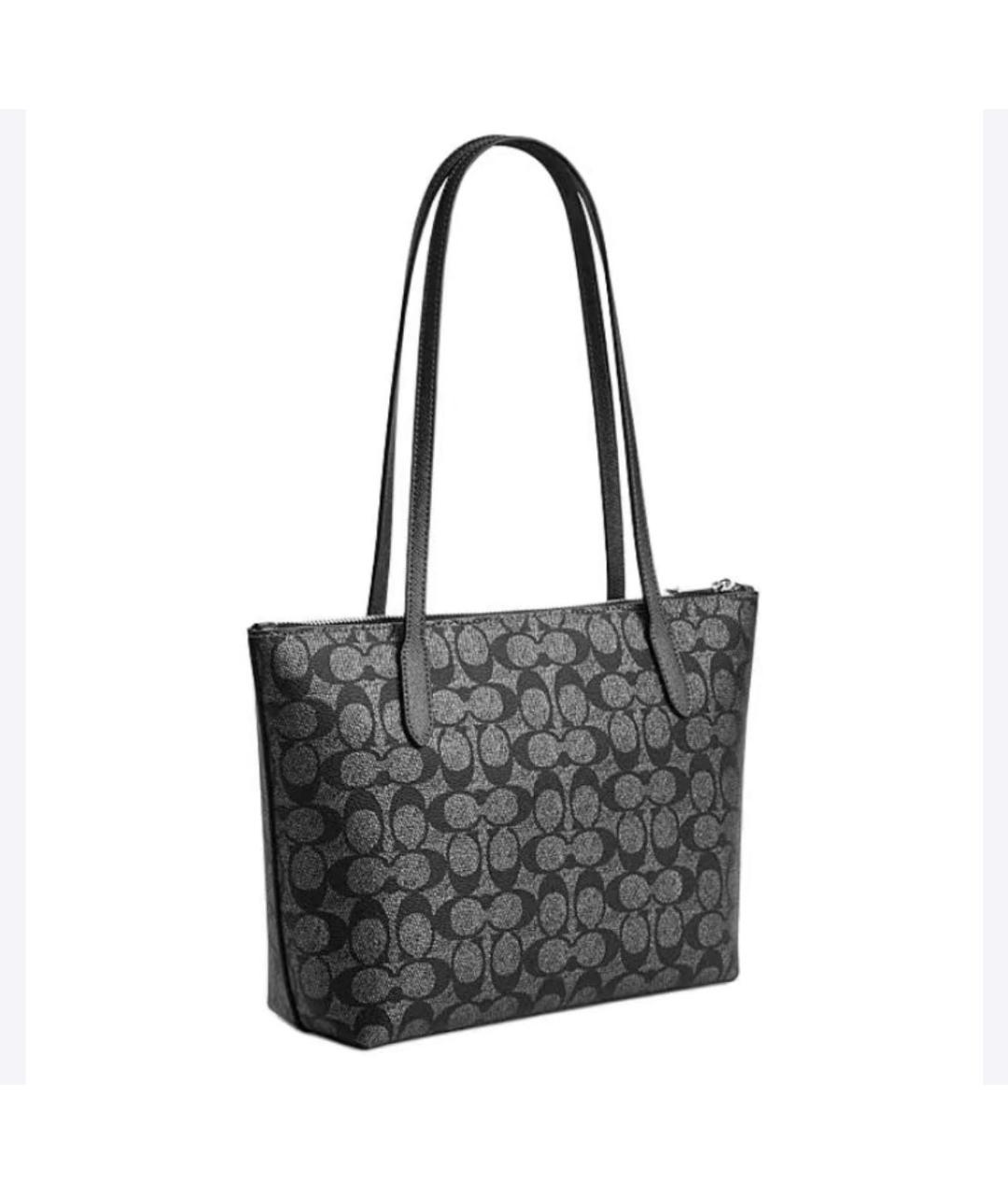 COACH Антрацитовая кожаная сумка тоут, фото 2