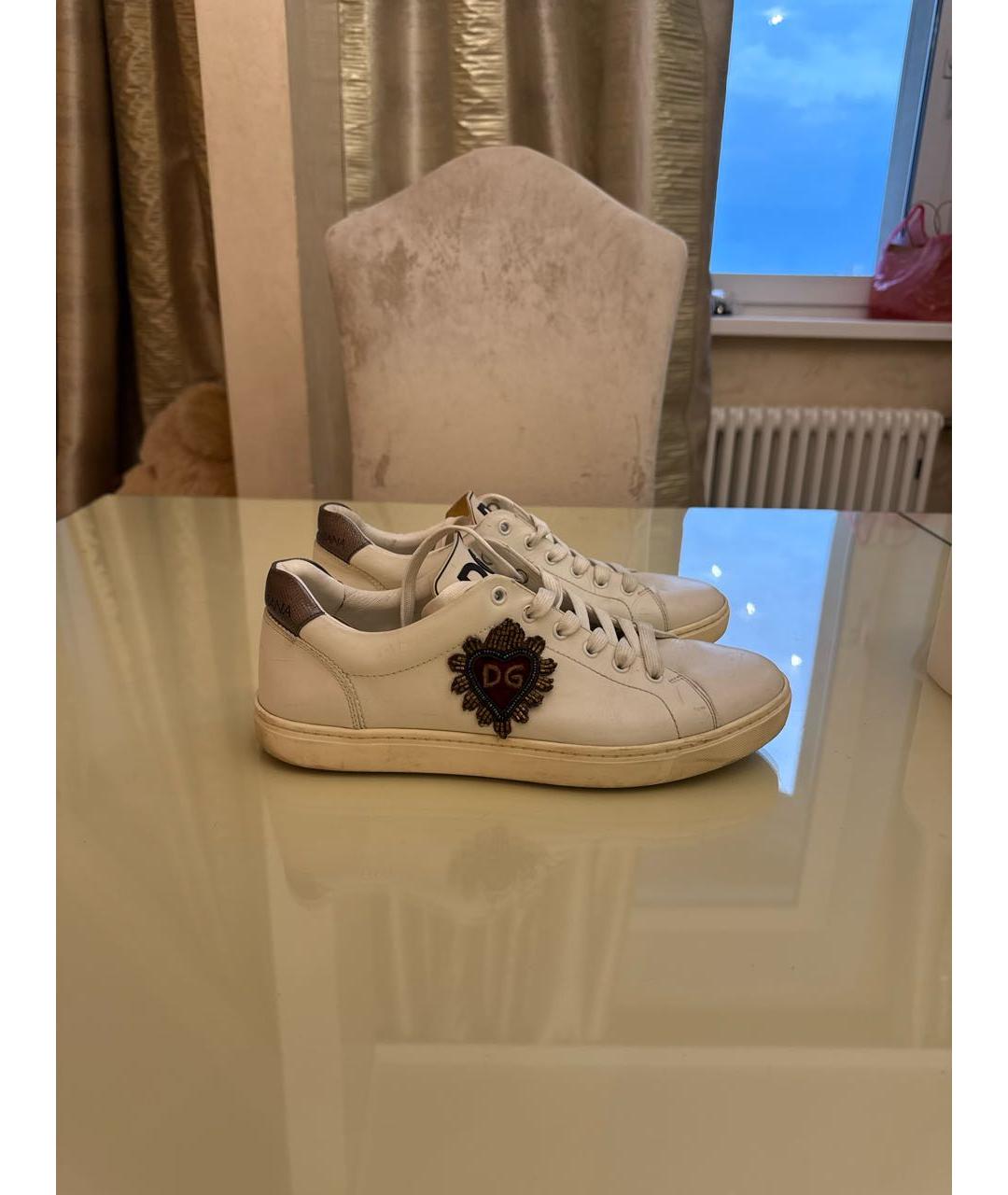 DOLCE&GABBANA Белые кожаные низкие кроссовки / кеды, фото 5