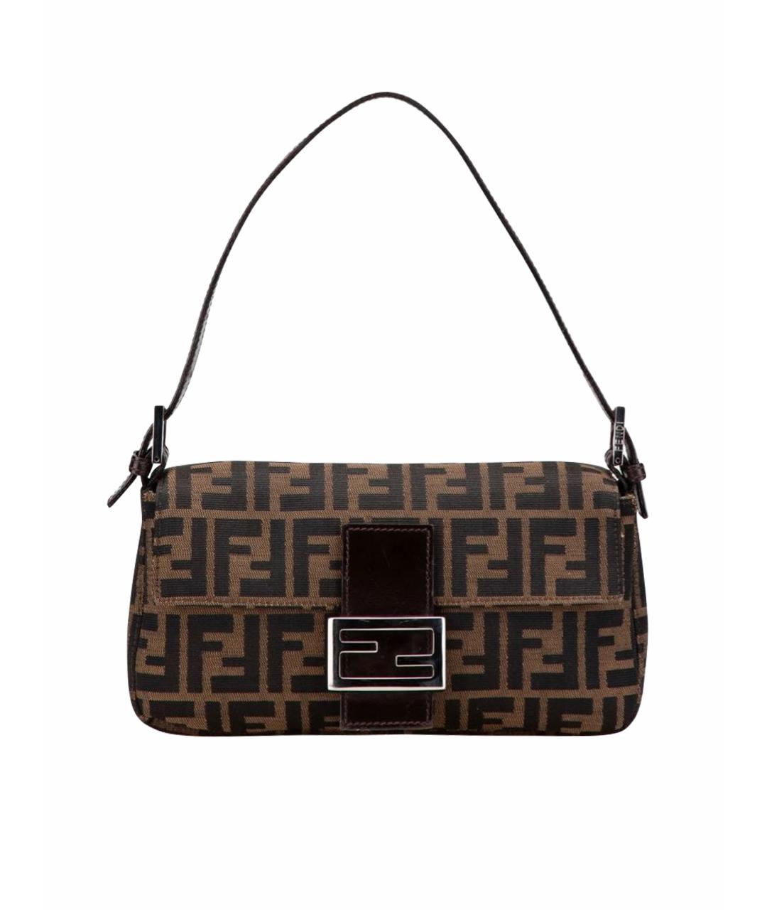 FENDI Коричневая тканевая сумка с короткими ручками, фото 1
