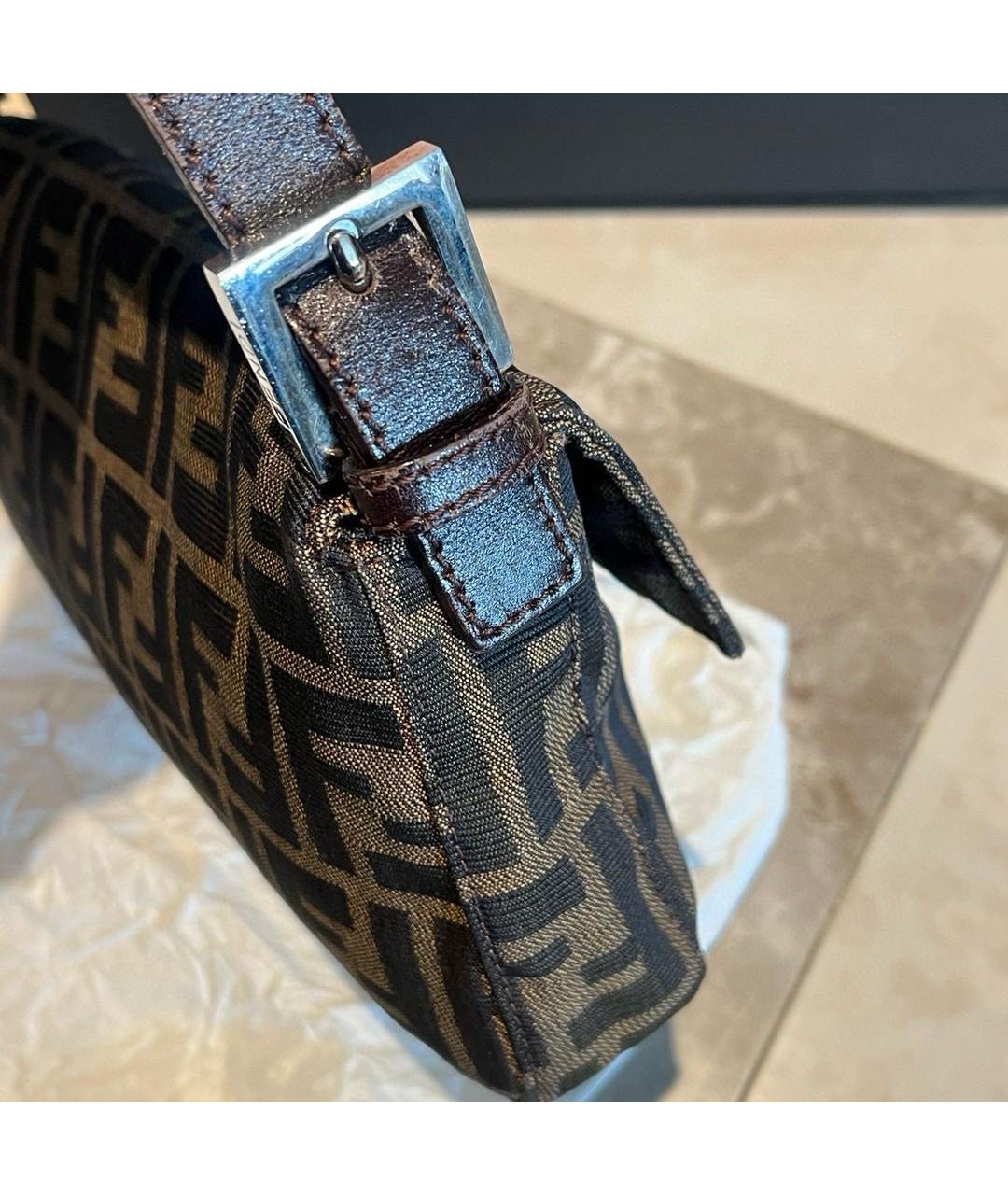 FENDI Коричневая тканевая сумка с короткими ручками, фото 8