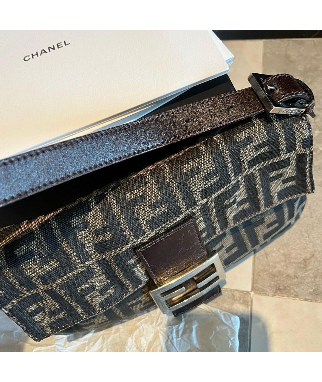 FENDI Коричневая тканевая сумка с короткими ручками, фото 7