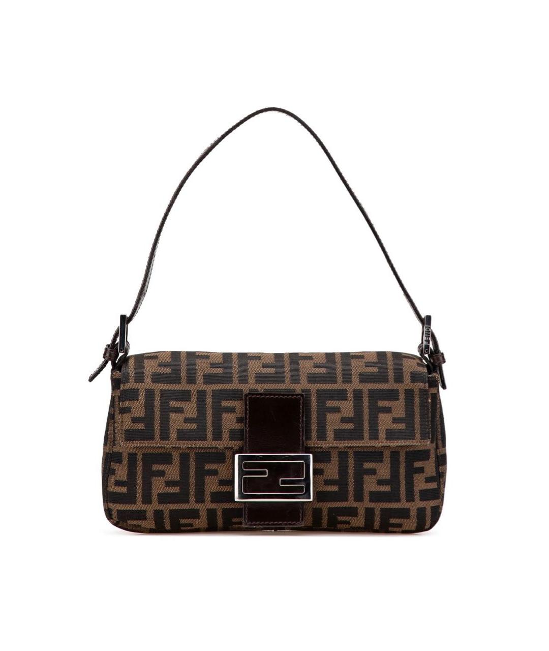 FENDI Коричневая тканевая сумка с короткими ручками, фото 9