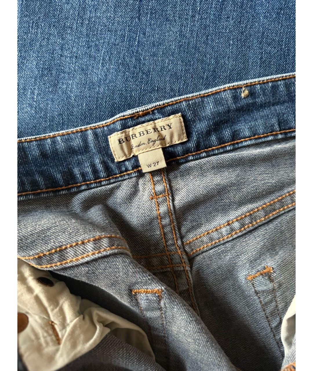 BURBERRY Темно-синие хлопко-эластановые джинсы слим, фото 3