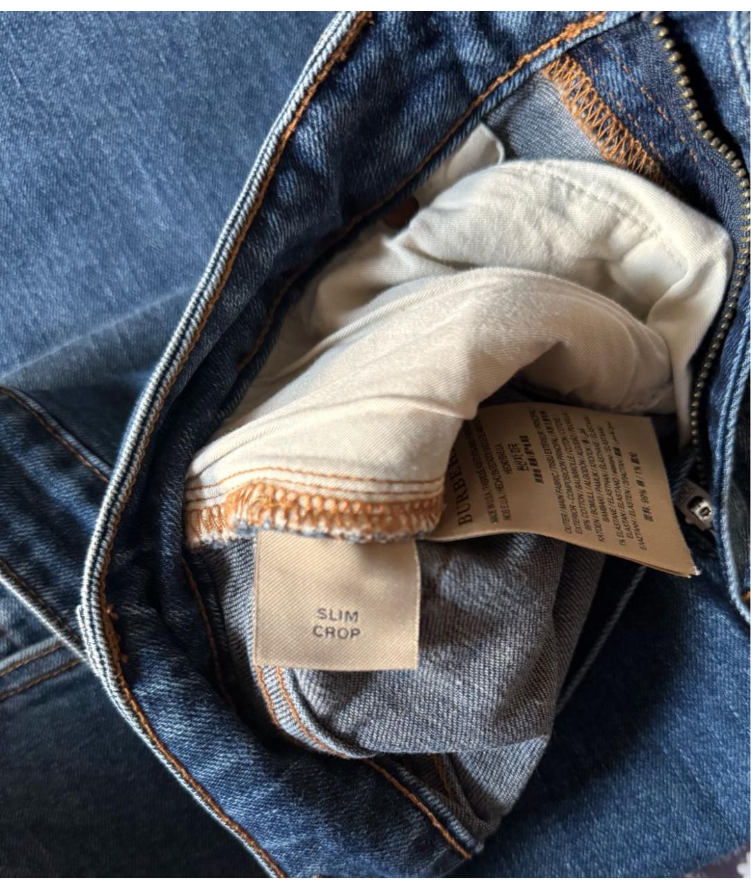 BURBERRY Темно-синие хлопко-эластановые джинсы слим, фото 4