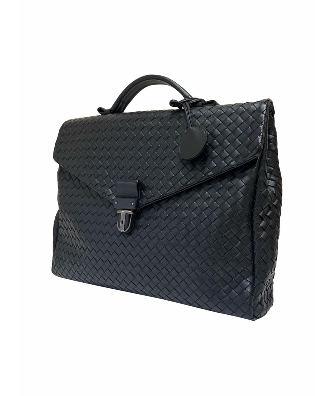 BOTTEGA VENETA Черный кожаный портфель, фото 1