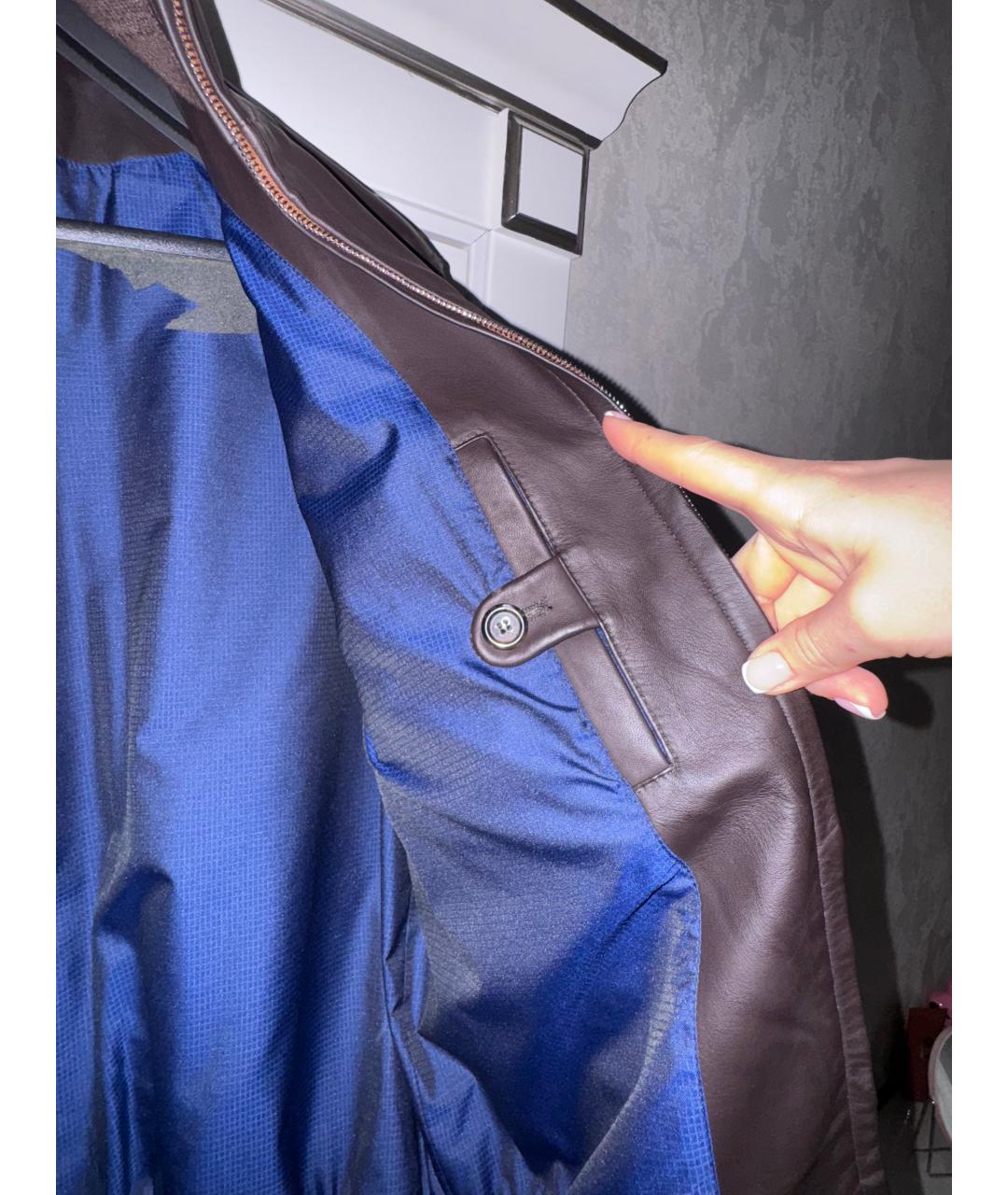 CANALI Коричневая кожаная куртка, фото 5