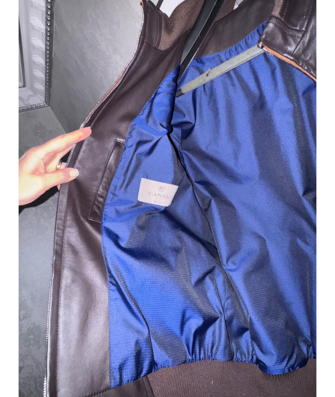 CANALI Коричневая кожаная куртка, фото 4