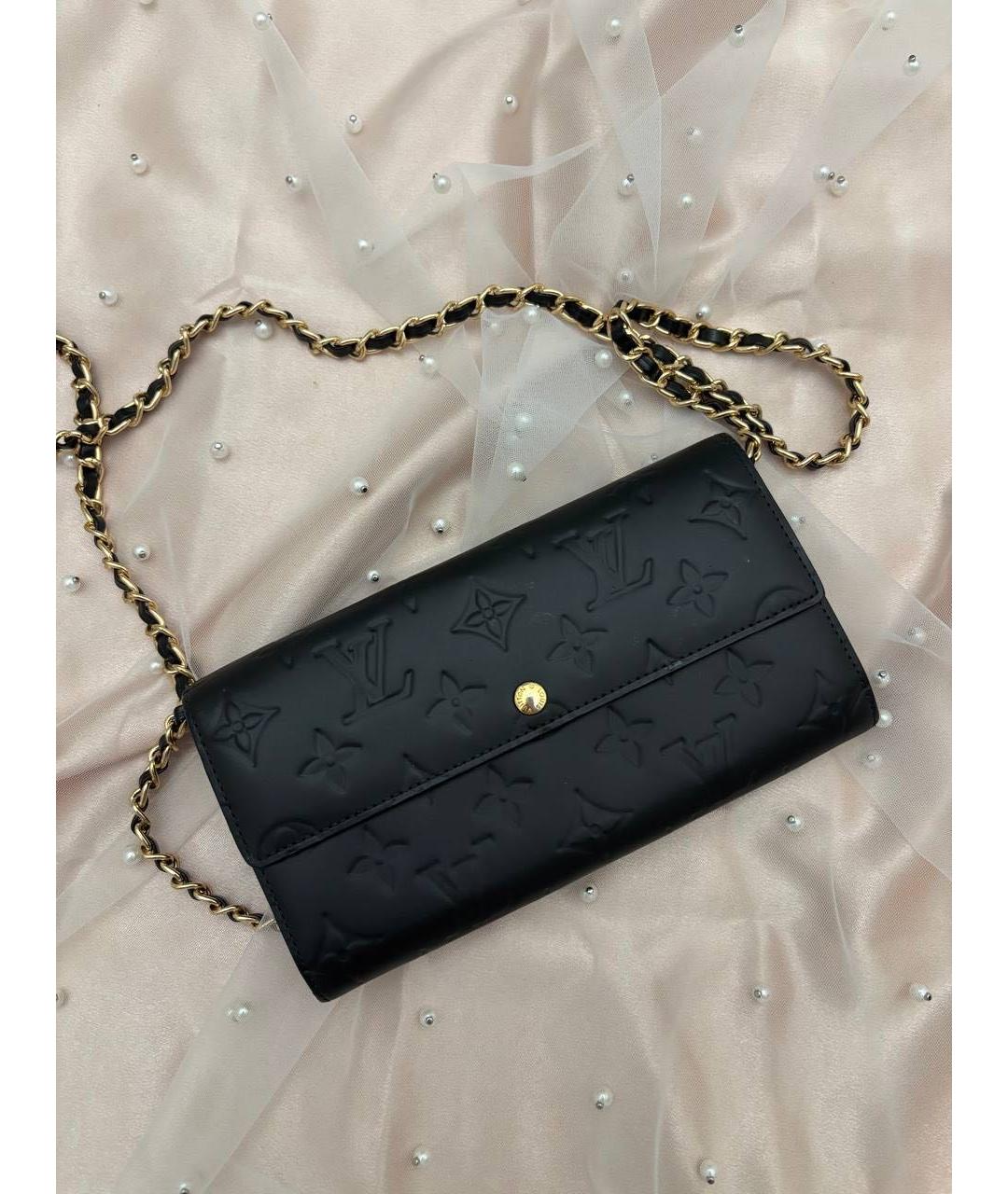 LOUIS VUITTON Черный кожаный кошелек, фото 7
