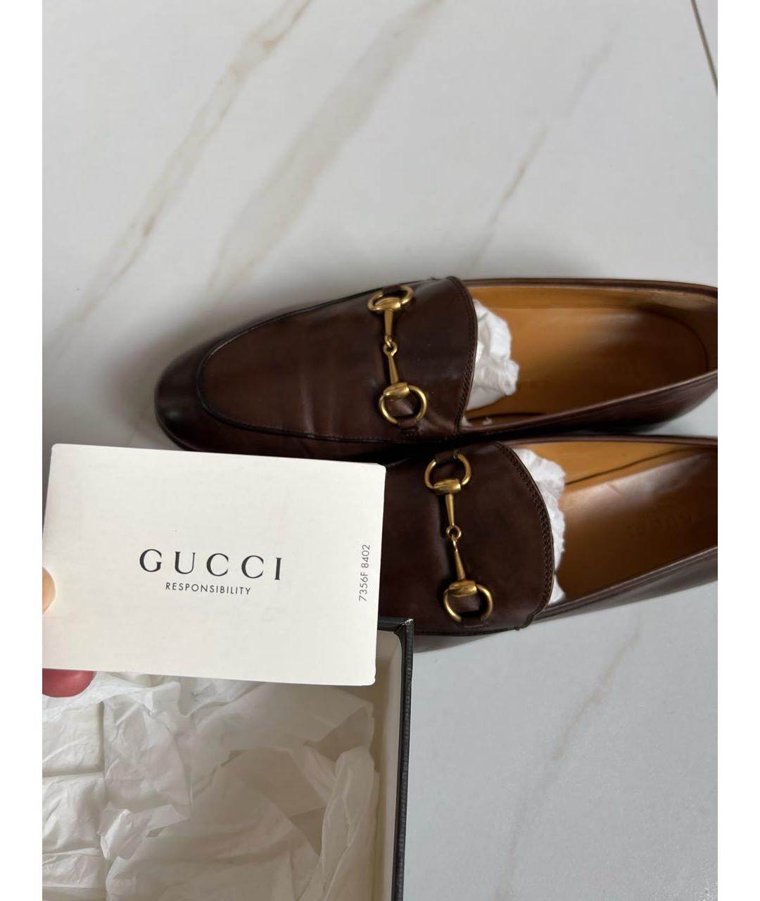GUCCI Коричневые кожаные лоферы, фото 6