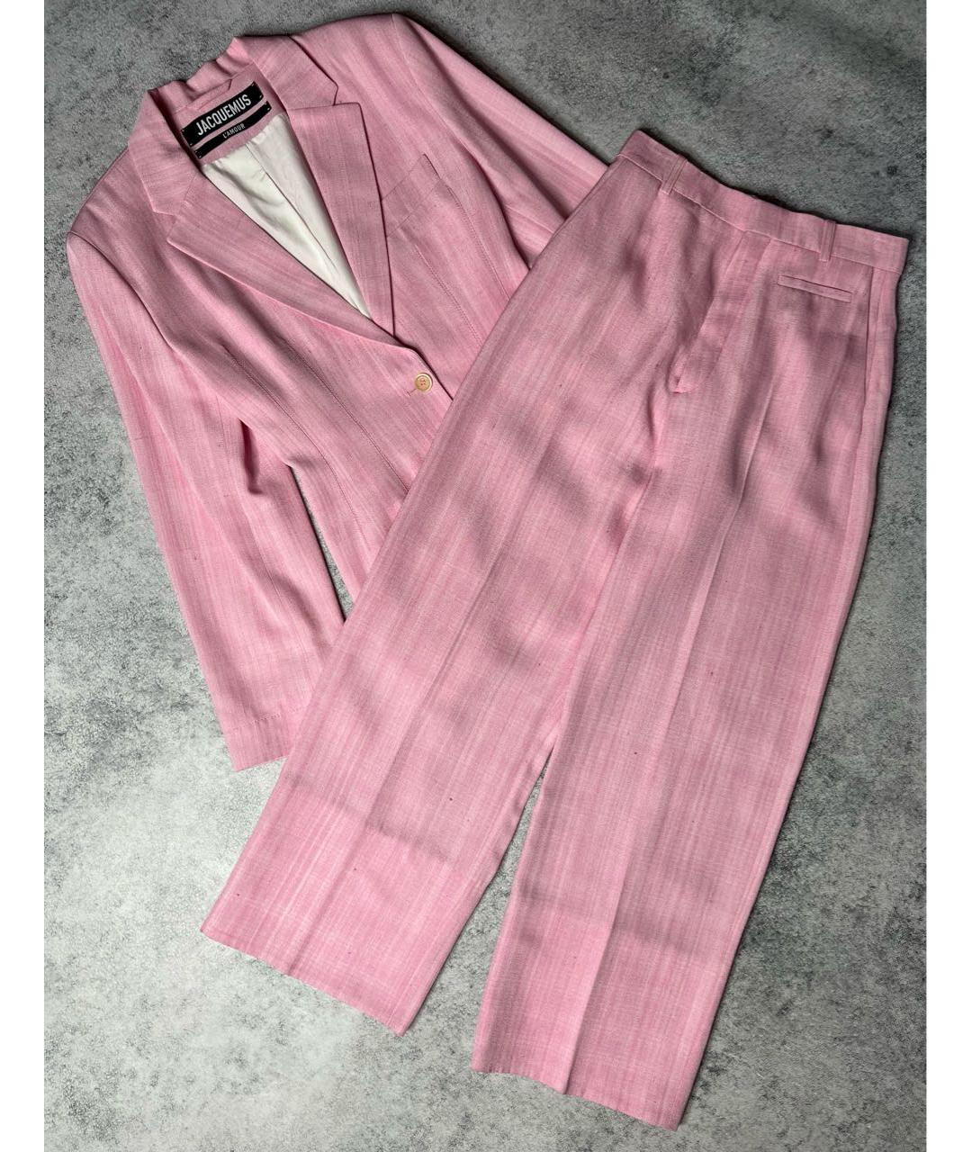 JACQUEMUS Розовый шелковый костюм с брюками, фото 3