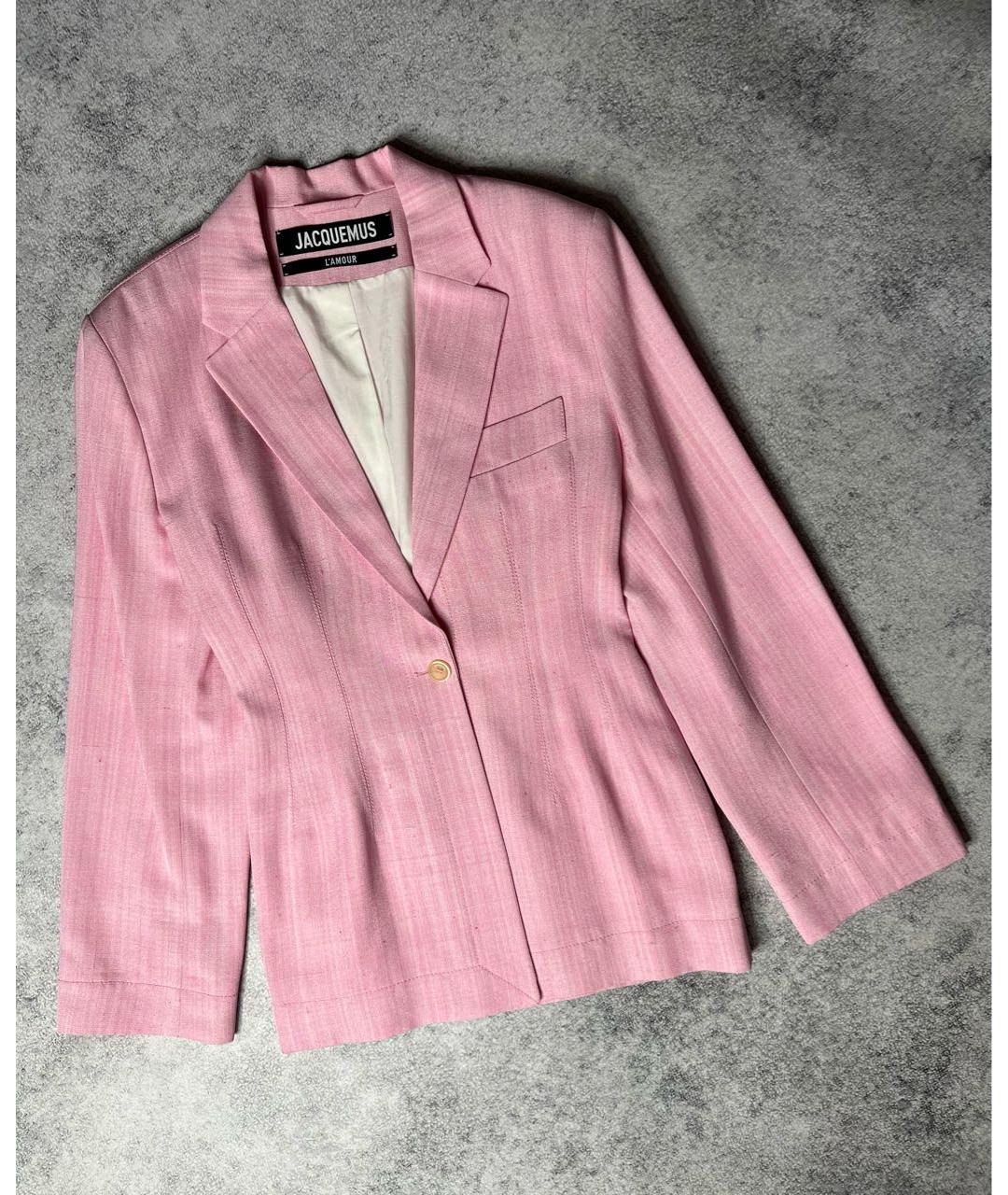 JACQUEMUS Розовый шелковый костюм с брюками, фото 9