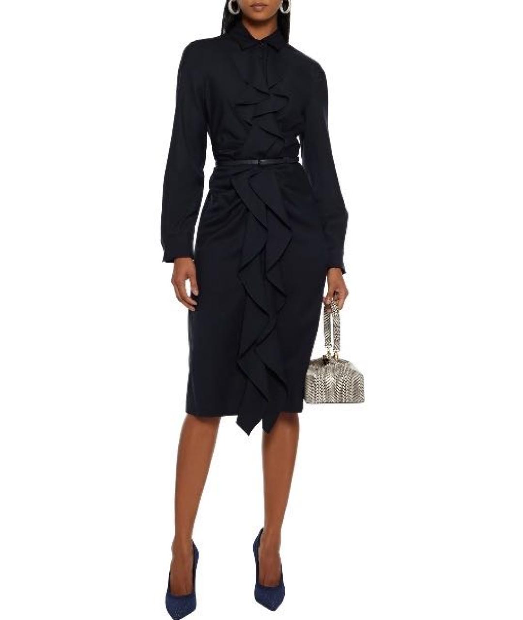 MAX MARA Темно-синее шерстяное повседневное платье, фото 4