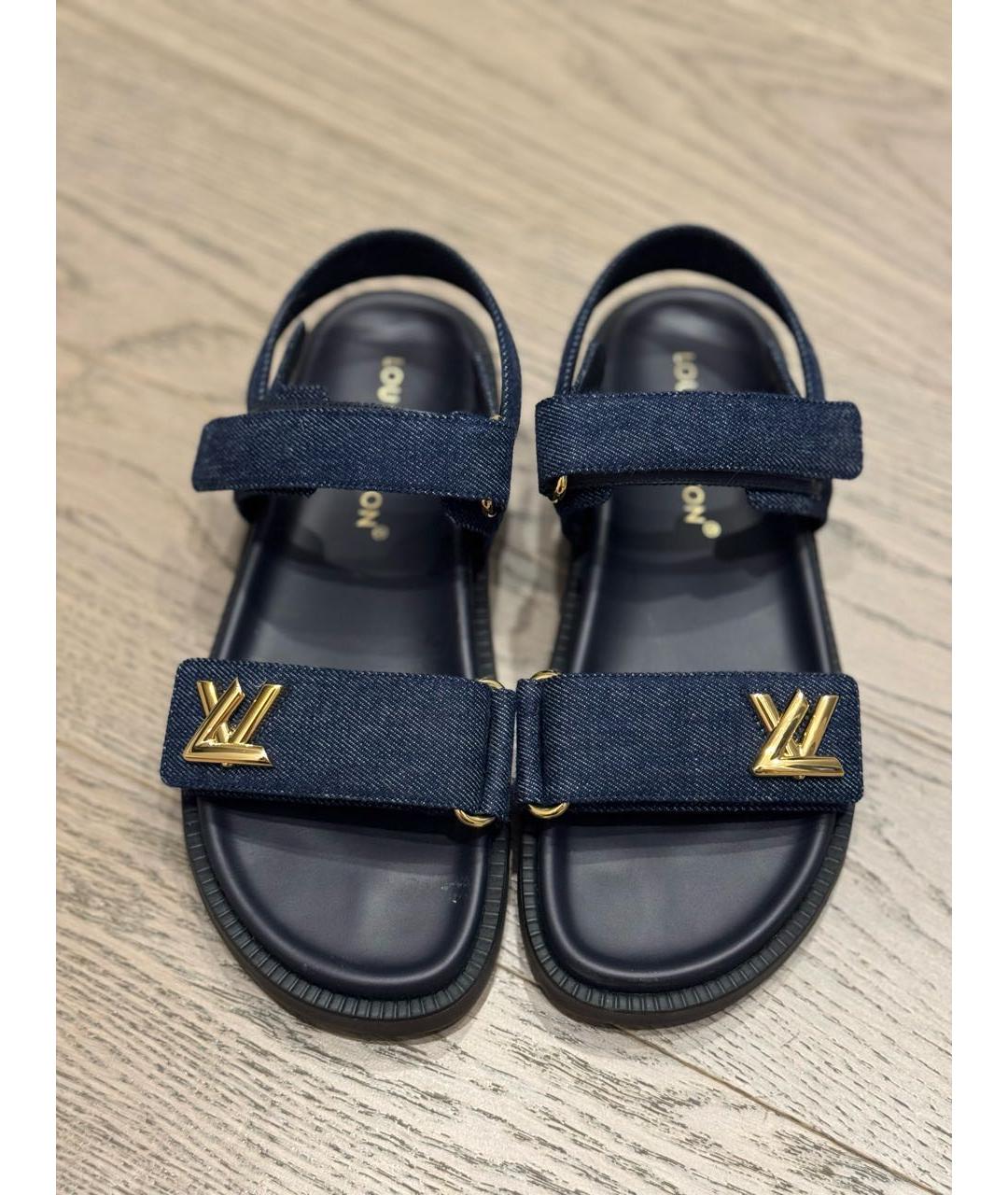 LOUIS VUITTON Темно-синие сандалии из экзотической кожи, фото 2