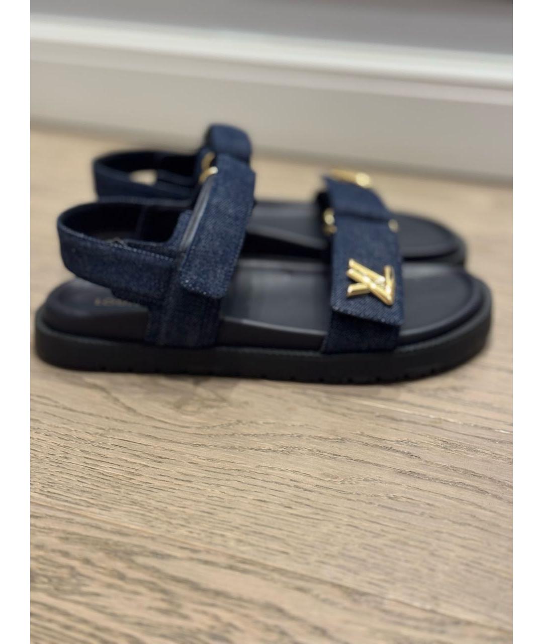 LOUIS VUITTON Темно-синие сандалии из экзотической кожи, фото 6
