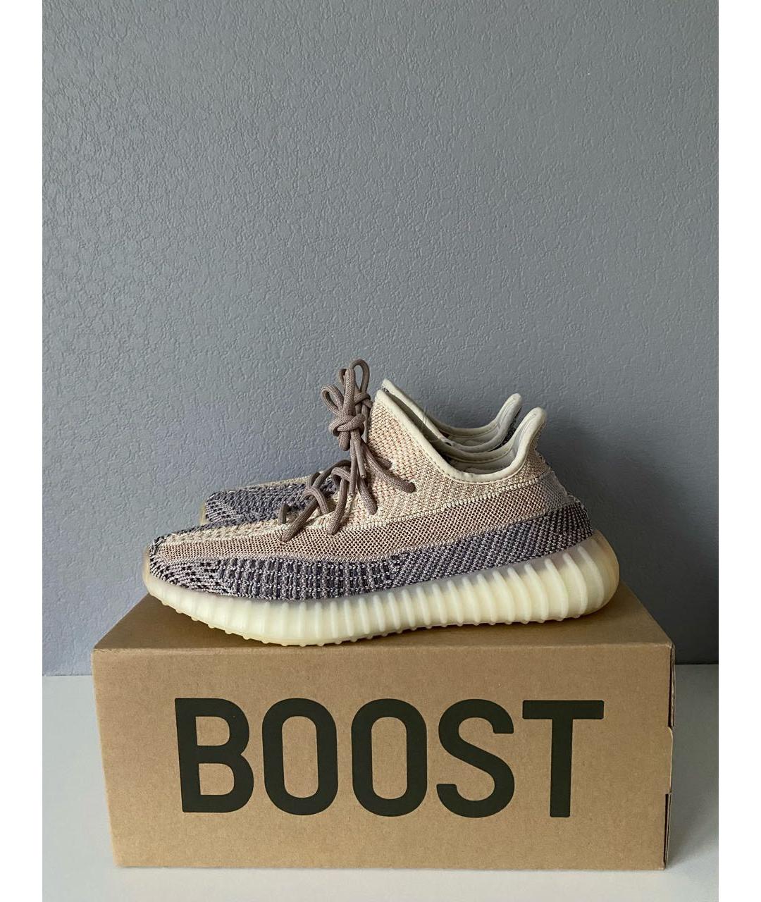 ADIDAS YEEZY Бежевые текстильные низкие кроссовки / кеды, фото 3