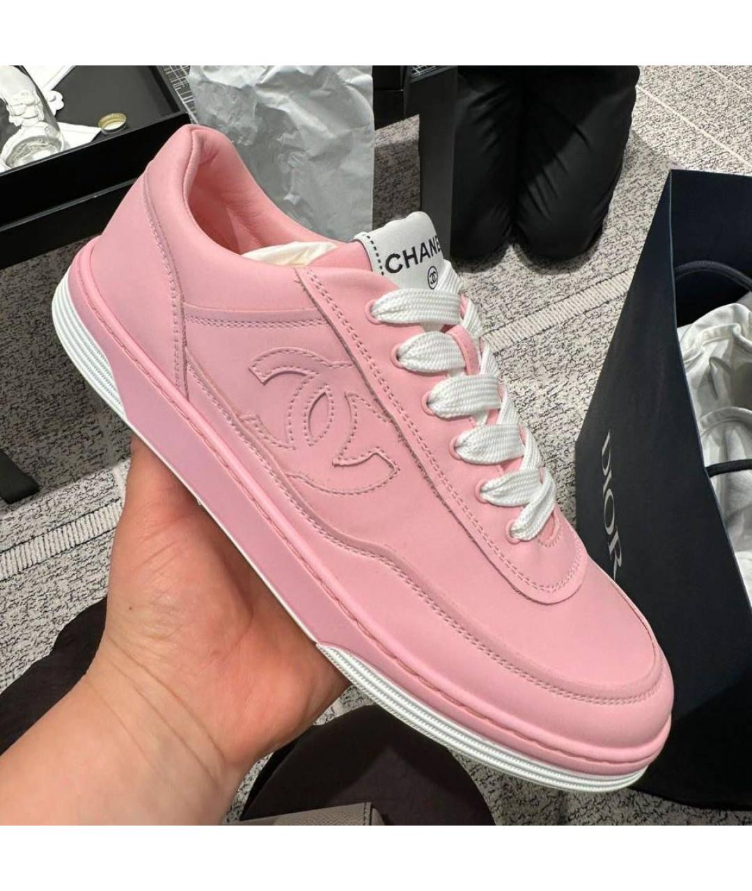 CHANEL Розовые кожаные кроссовки, фото 2