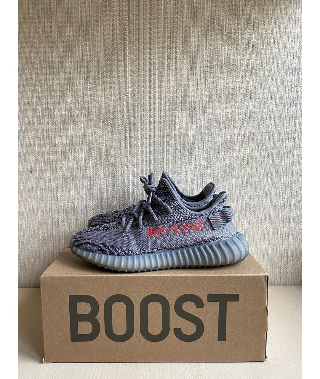 ADIDAS YEEZY Антрацитовые текстильные низкие кроссовки / кеды, фото 5