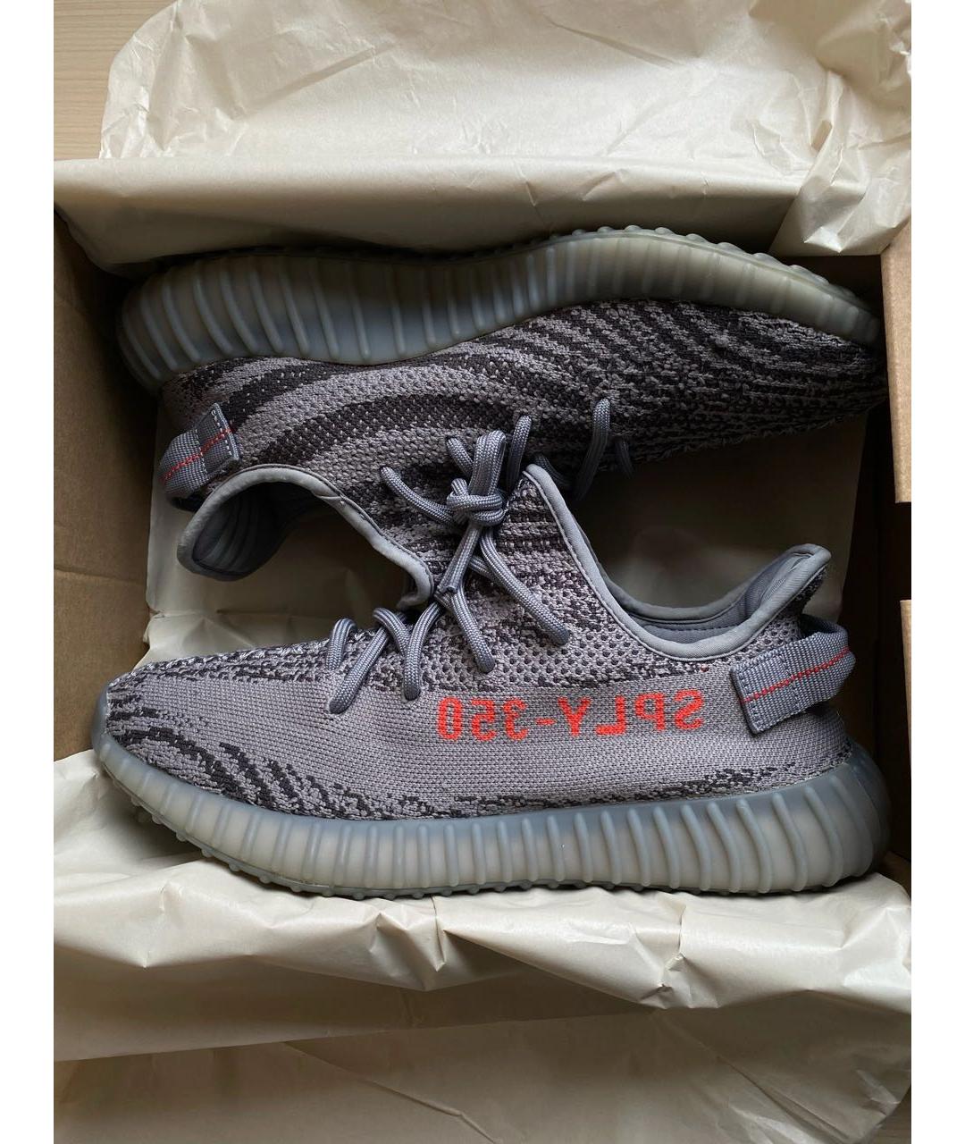 ADIDAS YEEZY Антрацитовые текстильные низкие кроссовки / кеды, фото 2