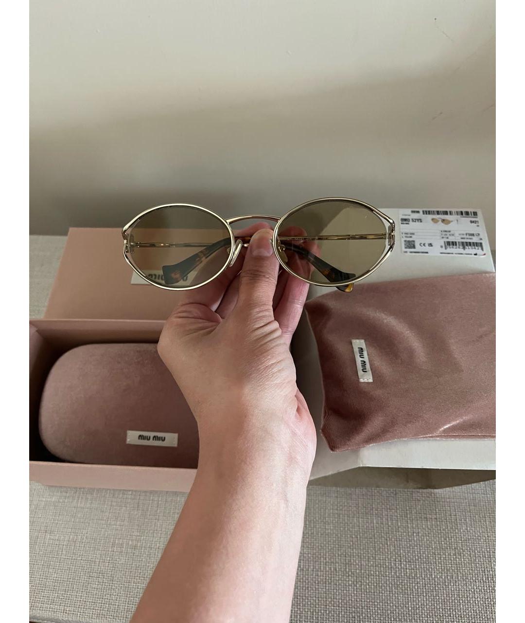 MIU MIU Золотые металлические солнцезащитные очки, фото 2