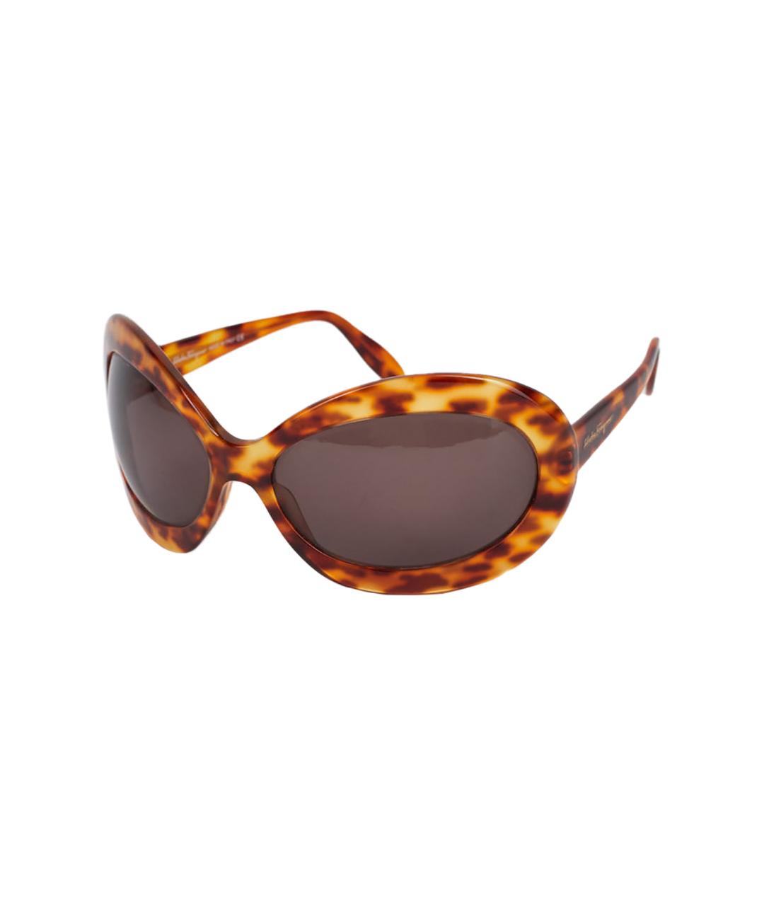 FERRAGAMO Коричневые пластиковые солнцезащитные очки, фото 1