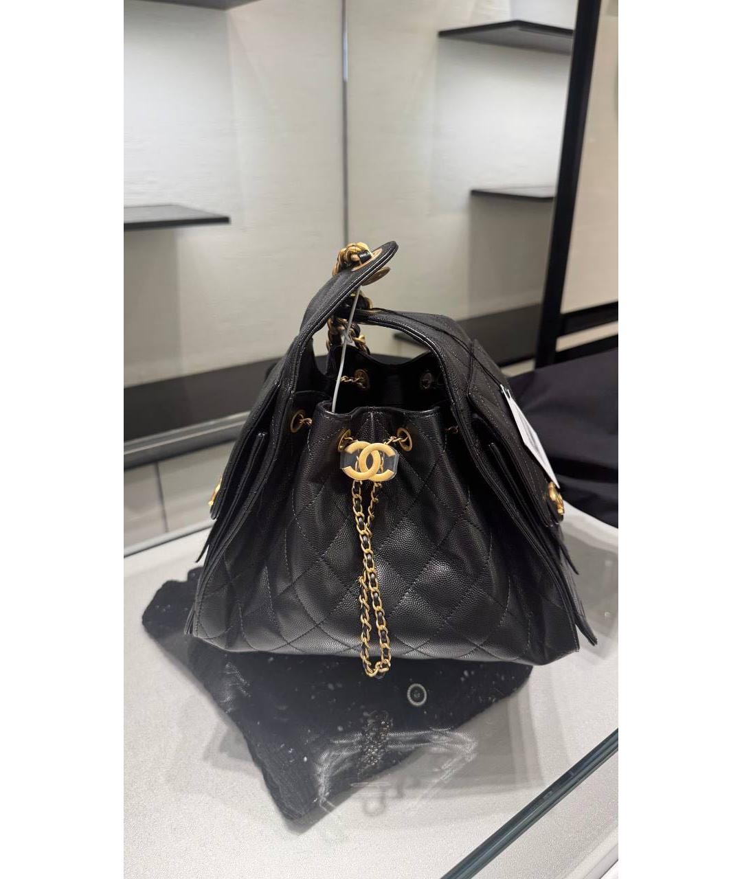 CHANEL Черная кожаная сумка тоут, фото 5