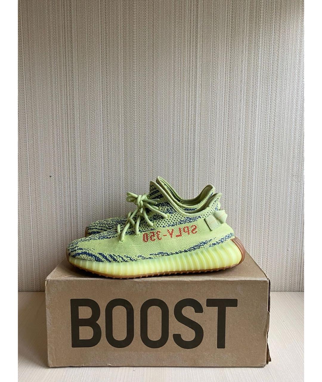 ADIDAS YEEZY Зеленые текстильные низкие кроссовки / кеды, фото 4
