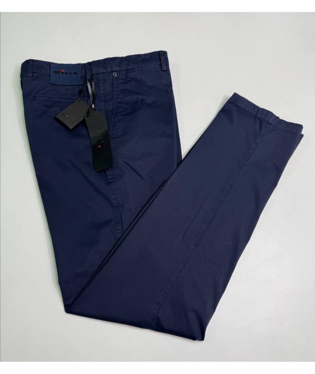 KITON Темно-синие хлопко-эластановые повседневные брюки, фото 3